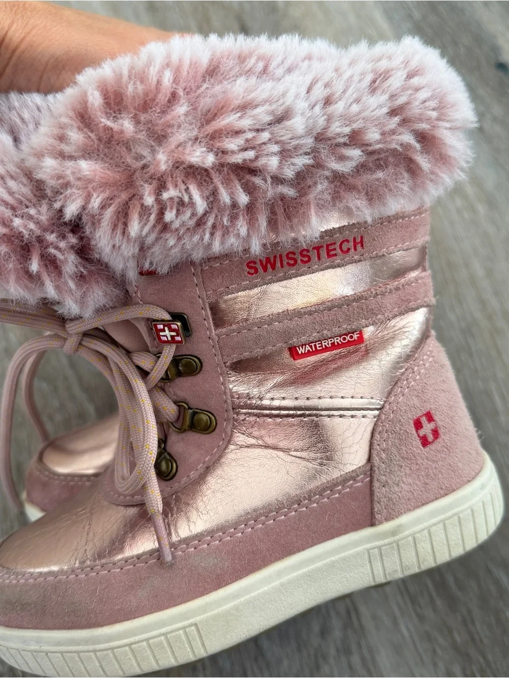SWISSTECH Pink Faux Fur Waterproof Kids Winter Boot